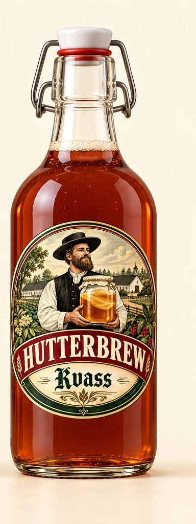 Hutterbrew Kvass glass bottle with vintage label